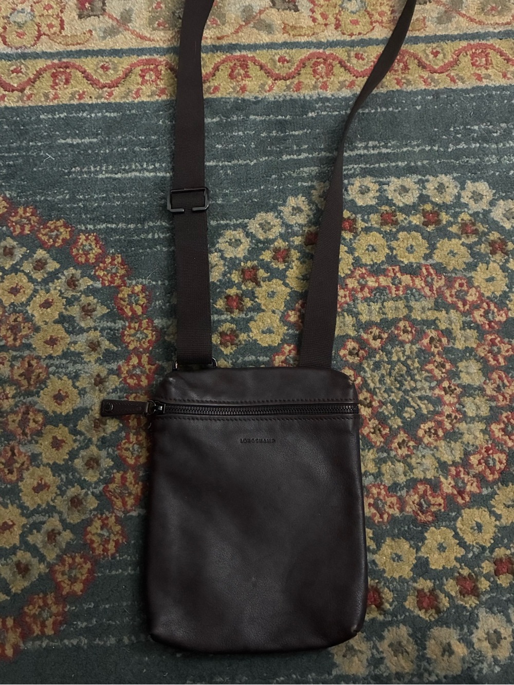 Longchamp Dark Brown Leather Messenger Crossbody